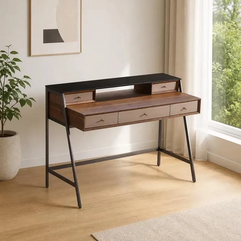 for Modern style eucalyptus veneer dressers and dressers with tempered grey glass countertops, storage drawers and stainless