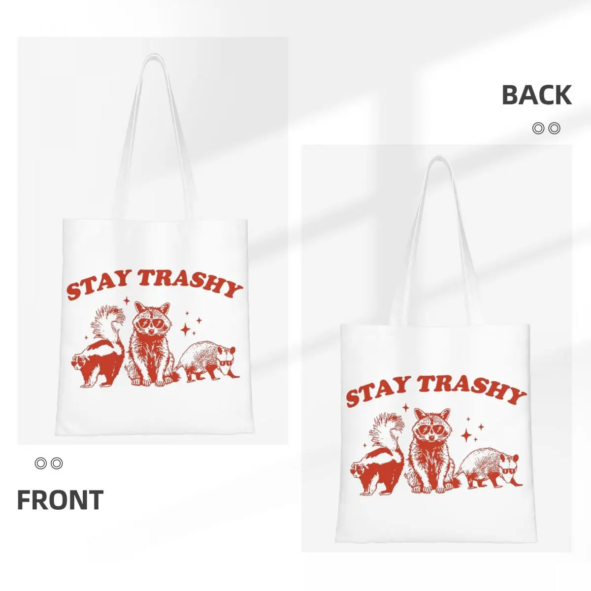 Divertente procione Opossum Skunk Meme Canvas Tote Bag estetica grande capacità Stay Trashy Nostalgia cestino Shopping Bag per donna uomo