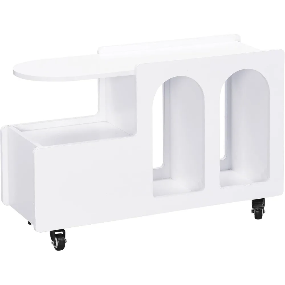 

Мобильный многослойный торцевой столик для хранения вещей с запираемыми колесами, приставной столик кремового цвета, узкая тумбочка 12 дюймов, 31,5 дюйма Д x 12 дюймов Ш x 21,