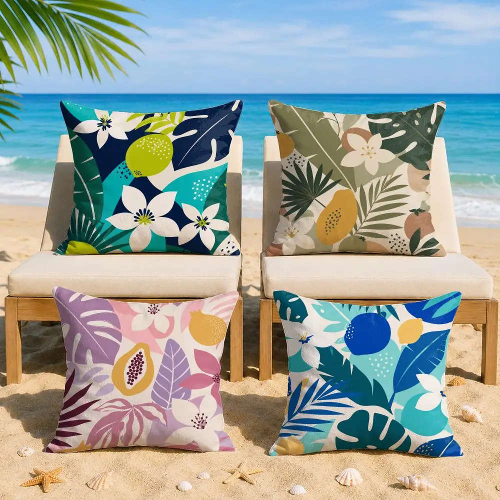 Lemon and Leaves Cushion Cover Short Plush Soft Double-Sided Printing Pillow Case Cozy Sofa Bedroom Home Decor Gift