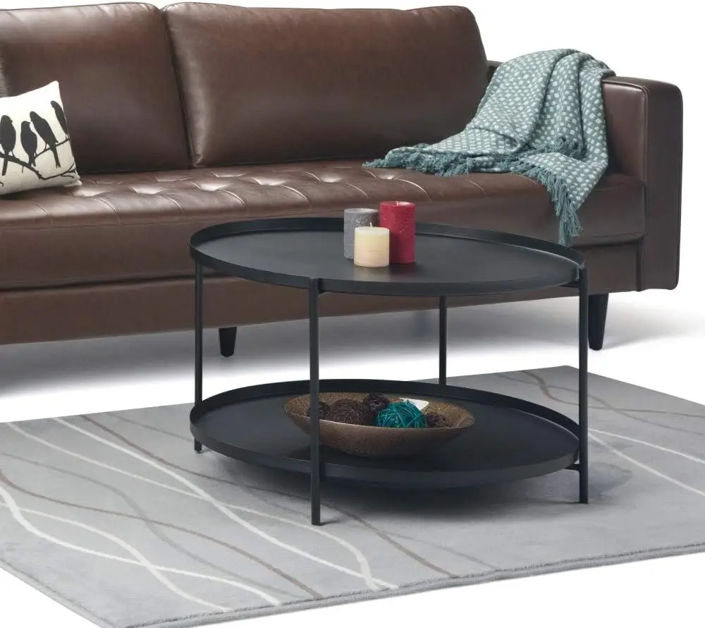 Monet Industrial 32 Inch Wide Metal Coffee Table In Black, For The Living Room And Family Room