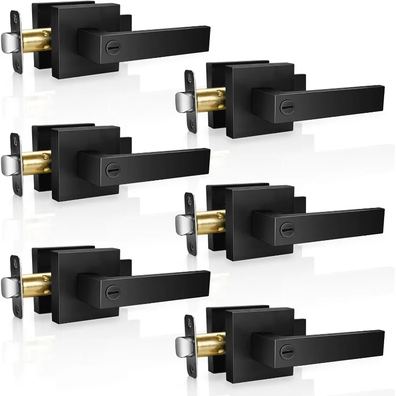 

6 Pack Modern Black Handles Privacy Door Levers Black Door Knobs Interior Reversible Locks Keyless Square Interior Doo