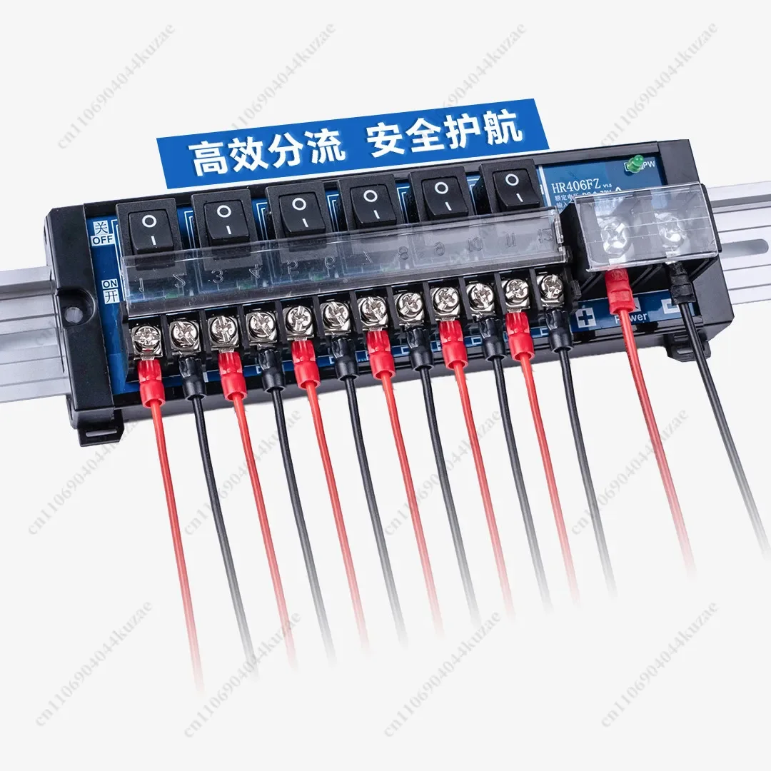 FMT 40A DC Power Distribution Terminal Block with Independent Switches & Indicators, Single Input Multi-output Power Splitter