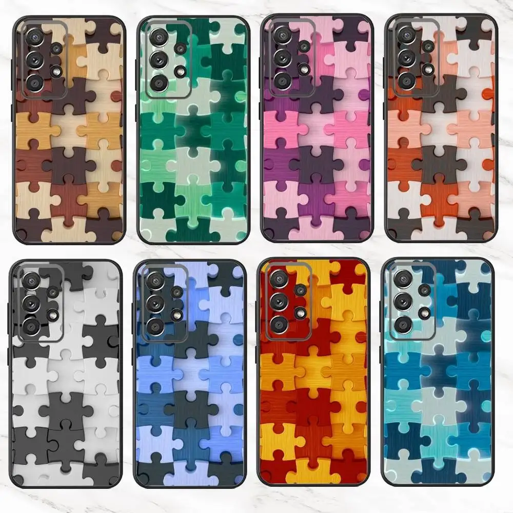 P-Puzzle P-Pattern  Phone Case For Samsung S25,S24,S21,S22,S23,S30,Ultra,S20,Plus,Fe,Note,10,9,5G Black Cover