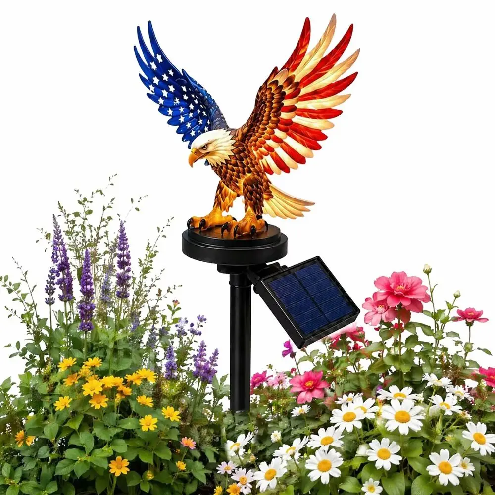 LED Lighting Solar Eagle Light UV Resistant Flag Themed Wings Solar Garden Light Solar Powered Eagle Garden Stake Patio Decor