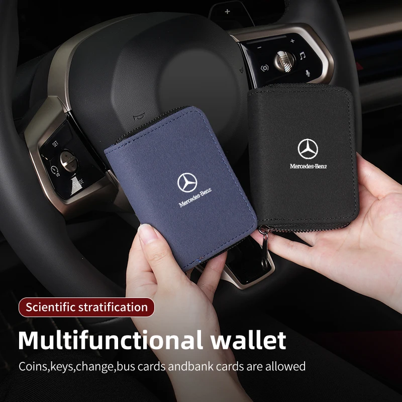 Leather Card Wallet Credit Card Coins Purses Zipper Pocket Storage Bag For Mercedes Benz AMG W204 W205 W203 W211 W201 W210 W108