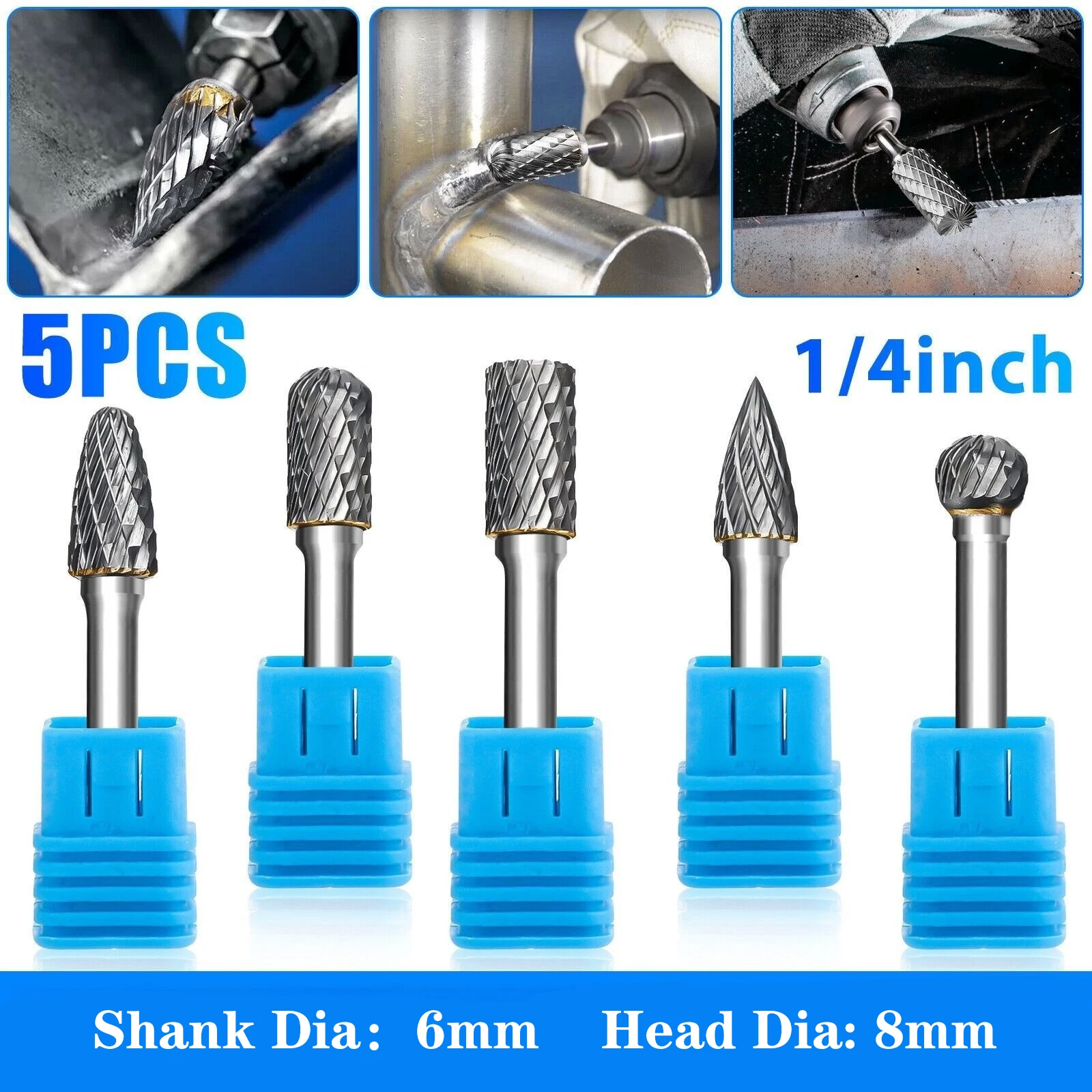 

5Pcs, 6x8mm, Tungsten Carbide Rotary File, Steel Grinding Head, Welding Polishing Machine, Wind Grinding, Electric File