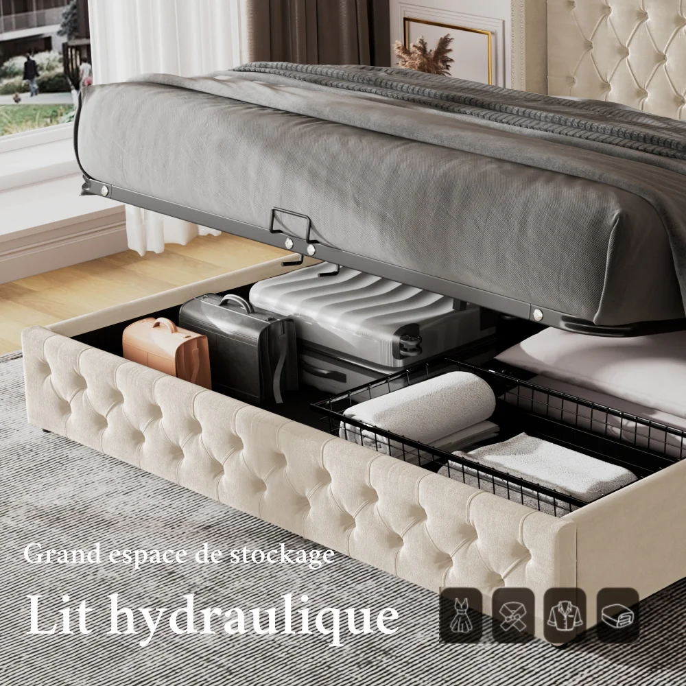 Gepolstertes Doppelbett aus schwarzem Samtflanell mit Nietenknopf und hydraulischem Stauraum (ohne Matratze), 160 x 200 cm oder 180 x 200 cm – Detail 25