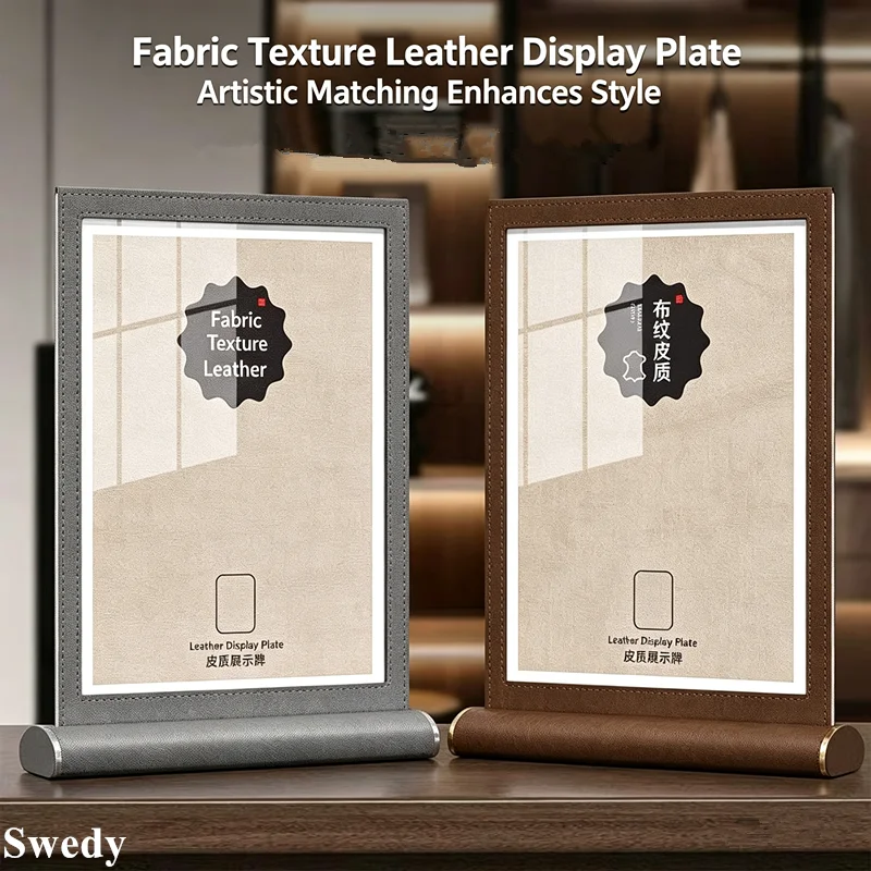 3 Pieces A5 148x210mm PU Leather Acrylic Sign Holder Display Stand Photo Picture Poster Frame Restaurant Menu Price Label Holder