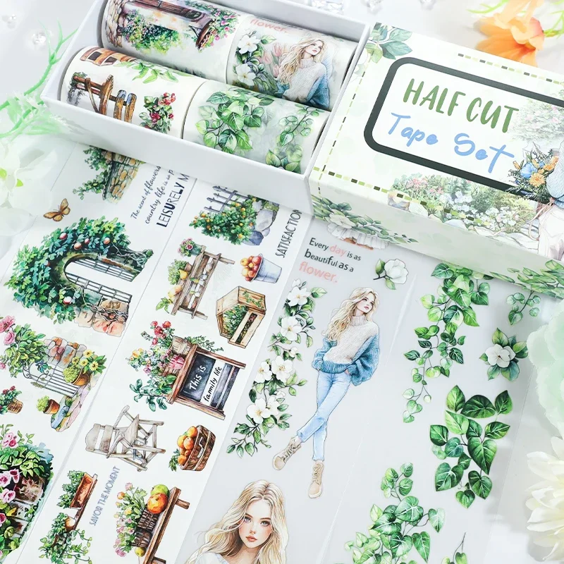 4 rotoli/set Piante verdi PET Washi Tape Kawaii Girl Nastro adesivo decorativo per adesivi Scrapbooking Journaling Diario Forniture