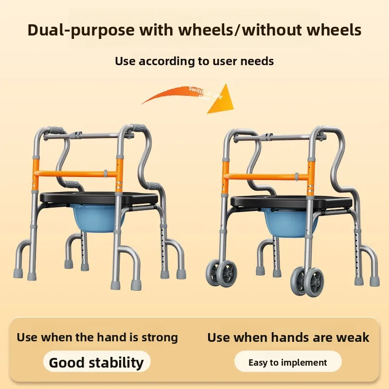 Aviation Aluminum Disabled Walker Can Sit Non-slip Mobility Aids Walking Medical Walker Rehabilitation Walker for Elderly People