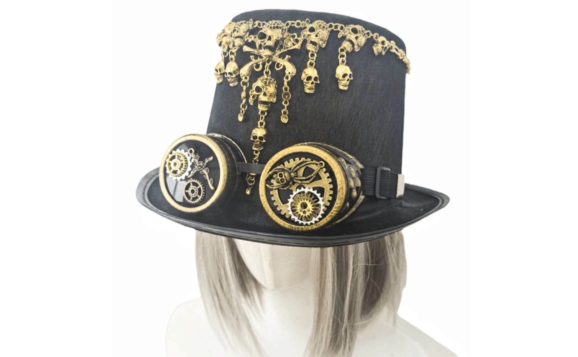 Gothic Steampunk Hat Gold-Toned Steampunk Top Hat Headwear Tall Crown Gothic Steampunk Hat Gold-Toned Steampunk Top Hat Headwear Tall Crown