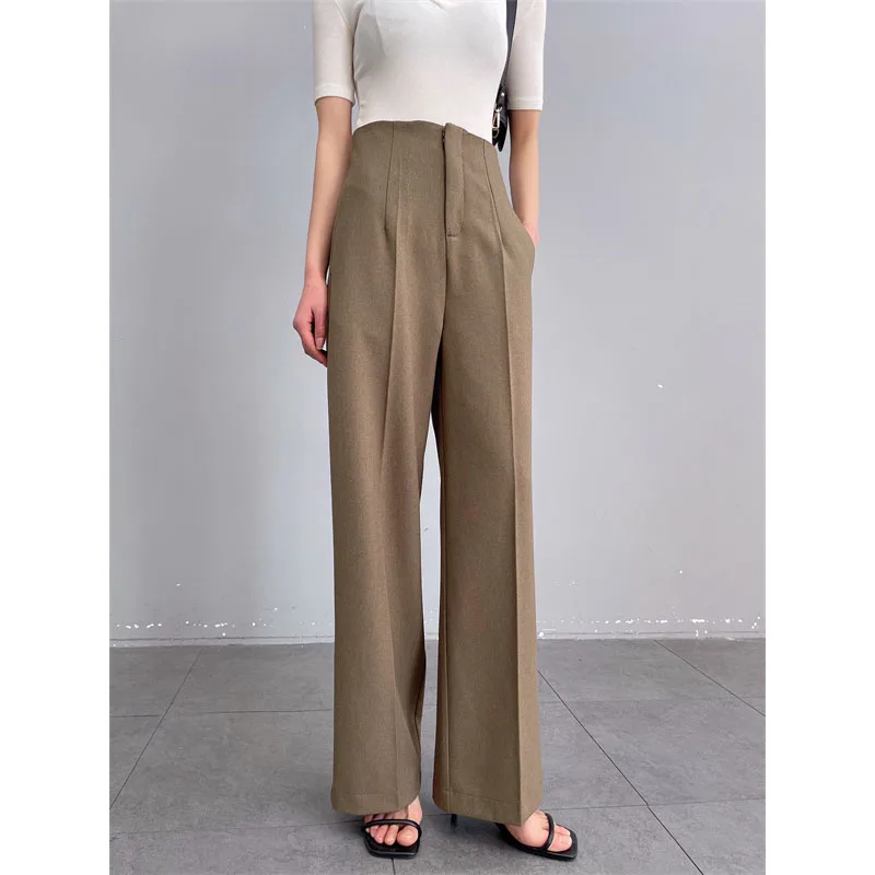 

Ce Коричневые широкие брюки с высокой талией, женские костюмные брюки, прямой дизайн, брюки с поясом, весна-осень, новинка Sle