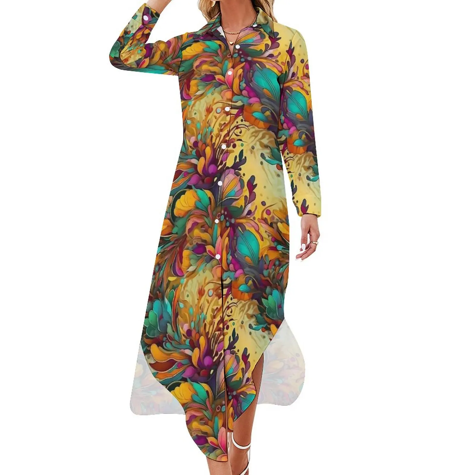 Art nouveau vestido de chiffon abstrato floral bonito vestidos estéticos vestido casual senhoras design sexy vestido tamanho grande