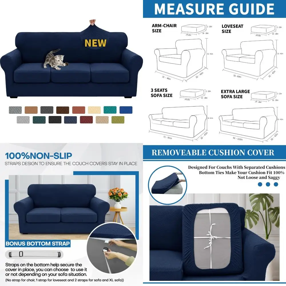 

Thick Stretchy Sofa Slipcovers for 3-Cushion Couches - Soft, Anti-Slip Covers for Dogs and Cats Protection