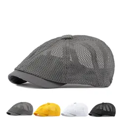 Summer Polyester Solid Newsboy Caps Men Flat Breathable Peaked Cap Women Painter Beret Hats 01