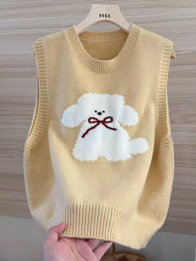 

Yellow Knitted Svel Sweater Vest Women's Faion College Sle Layering Top round Ne Commute Autumn 2025 New Arrival