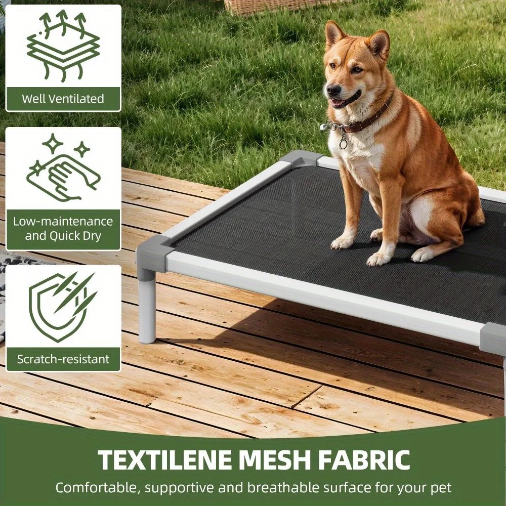 32" Heavy-Duty Chew Resistant Elevated Dog Bed, Durable Aluminum Frame Cooling Cot with Reinforced Textilene Mesh