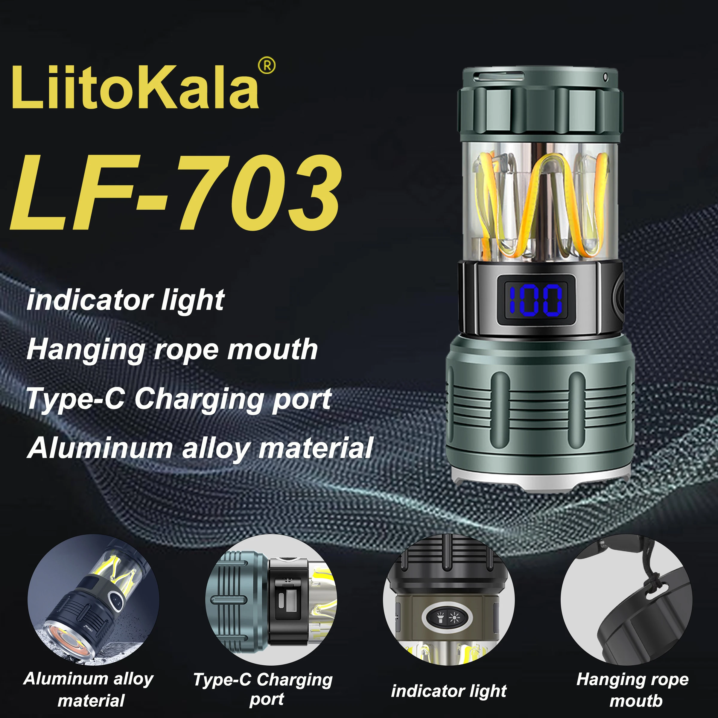 

LiitoKala LF-703 Multifunctional Outdoor Camping Light Flashlight Portable LED Torch with High Capacity Battery for Hiking And E