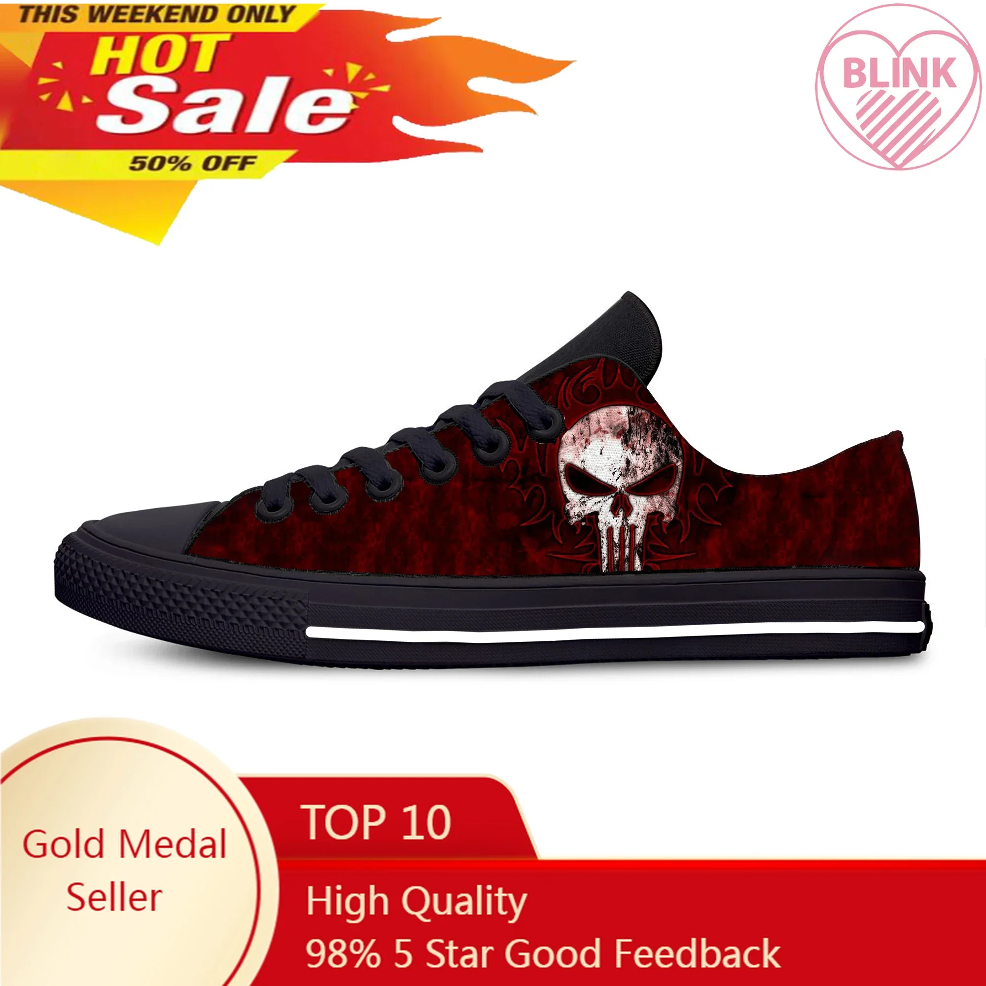 Hot Skull Punk Rock Horror Fashion Cool Funny Classic Casual Shoes Breathable Men Women Sneakers Low Top Lightweight Board Shoes