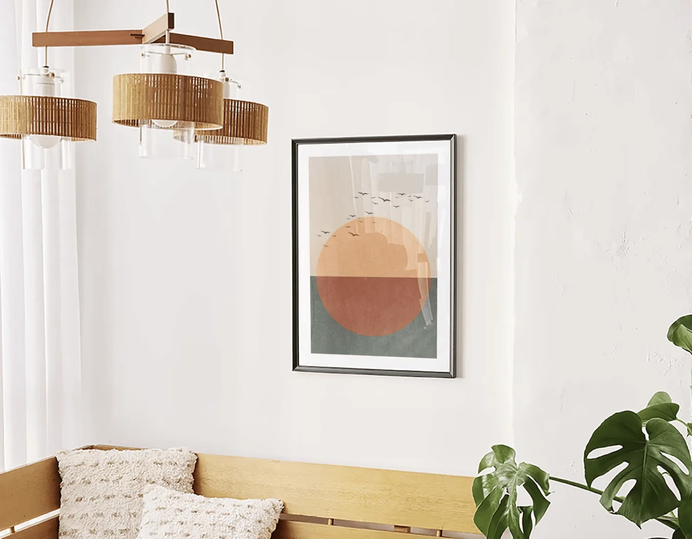 Boho Abstract Sunset Wall Art Canvas Prints, Sun Bird Posters, Earth Tone Decor for Living Room Bedroom Gallery Wall Decor