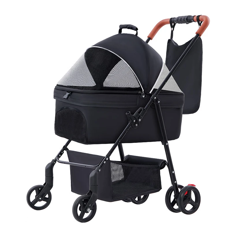 Detachable Pet Strollers Cat Dog Carriers Bag Portable Foldable 4 Wheels Dog Stroller Outdoor Travel Puppy Car Seat Cat Dog Bed