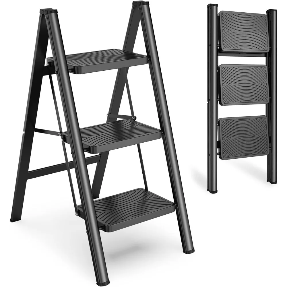 Step Ladder 3 Steps Folding, Small Steps Stool for Adults, Closet Step Stool Lightweight Kitchen Ladder