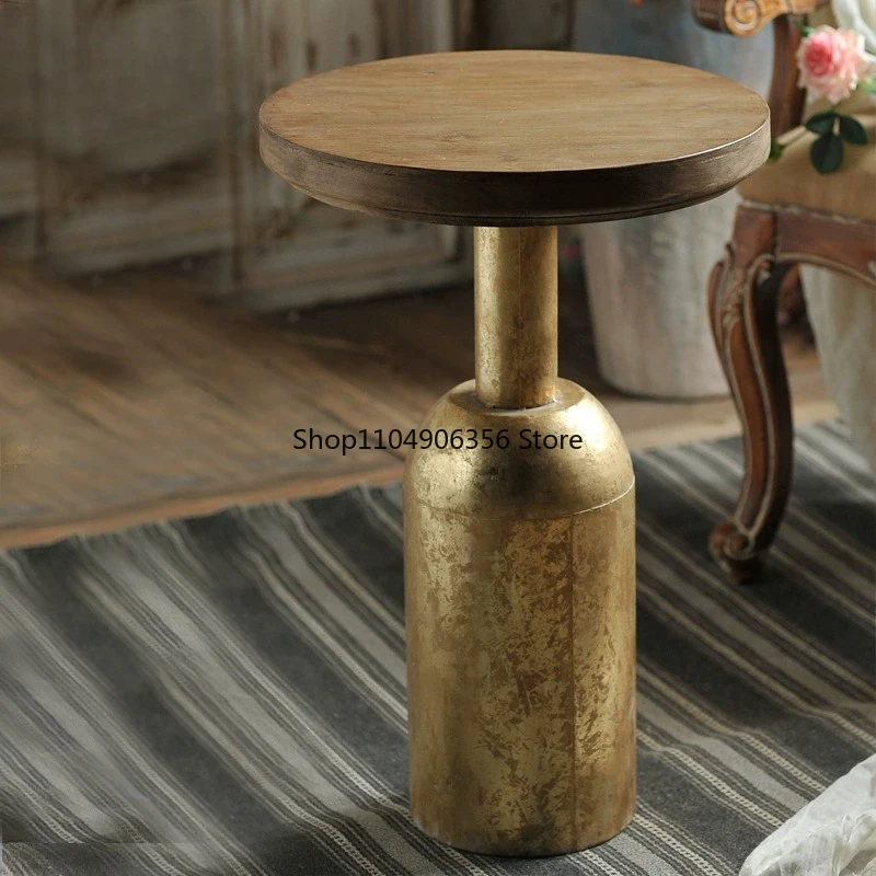 for American country retro coffee table b&b living room sofa round corner table side industrial style flower shop decoration