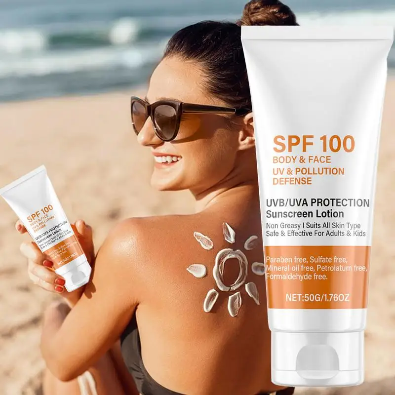 SPF 100 Sunscreen lotion 50g Non-greasy Facial Sunscreen Sun Protection Prevent Sunburn Skin Care For face and body