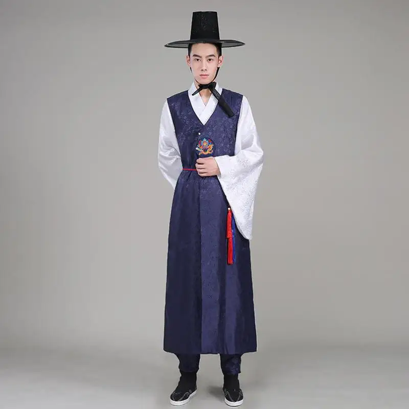 Roupa coreana tradicional para homens, vestes antigas, corte étnica, roupa oficial, traje do desempenho do estágio, masculino Hanbok multicolor