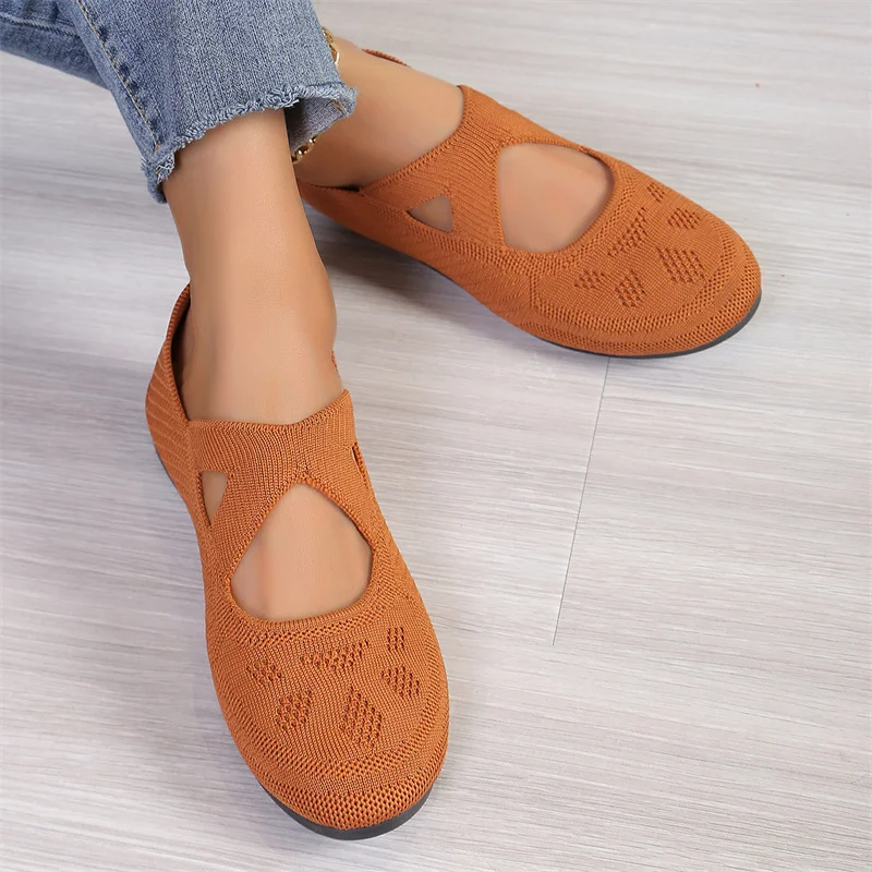 Elastic Knitting Flats Shoes for Women 2024 Summer Breathable Soft Loafers Woman Lightweight Slip on Casual Shoes Mom Moccasins