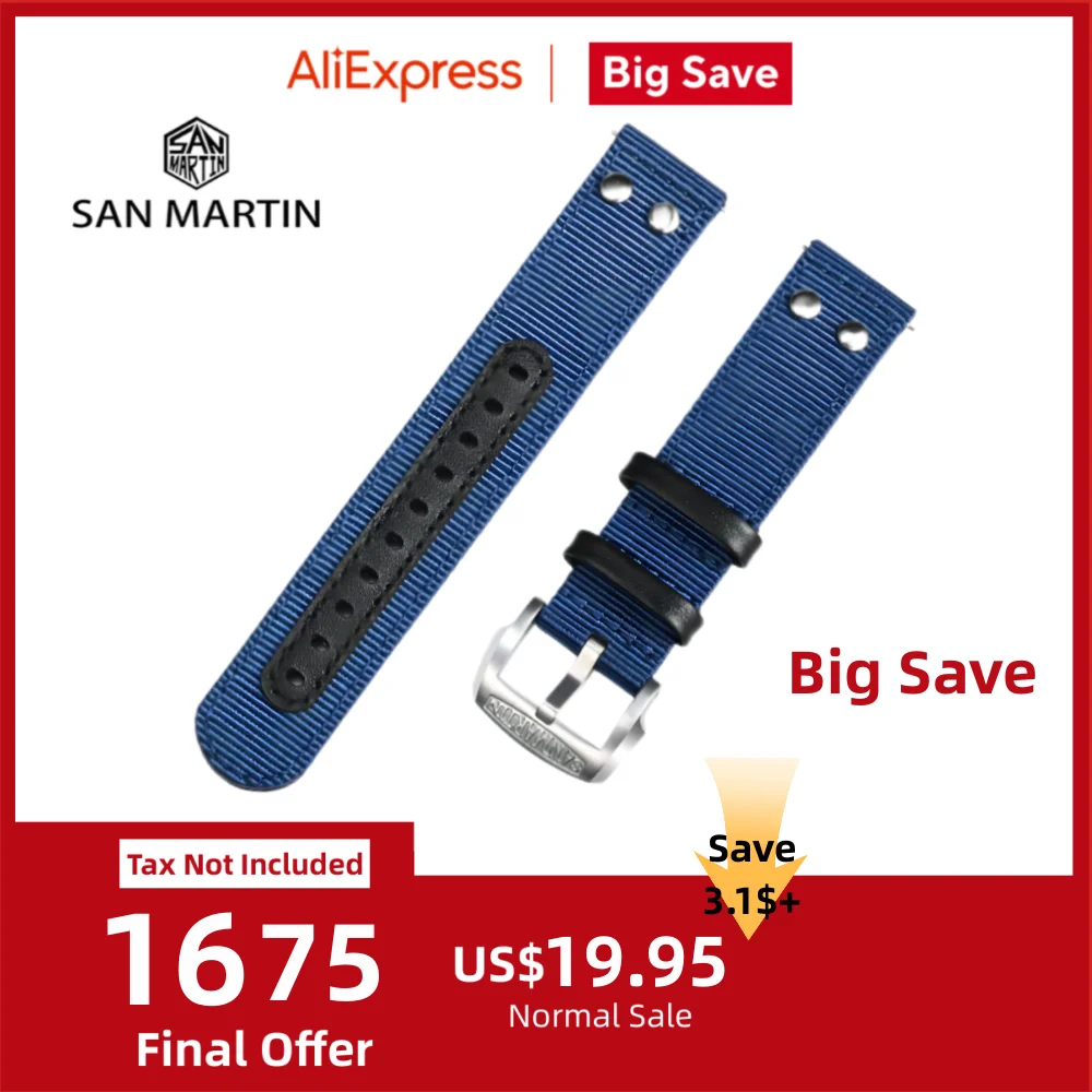 

San Martin Watch Straps 20mm 22mm Watchband Fashion Rivet Stitching Quick Release Spring Bar Self Made Premium Pin Buckle BD0003
