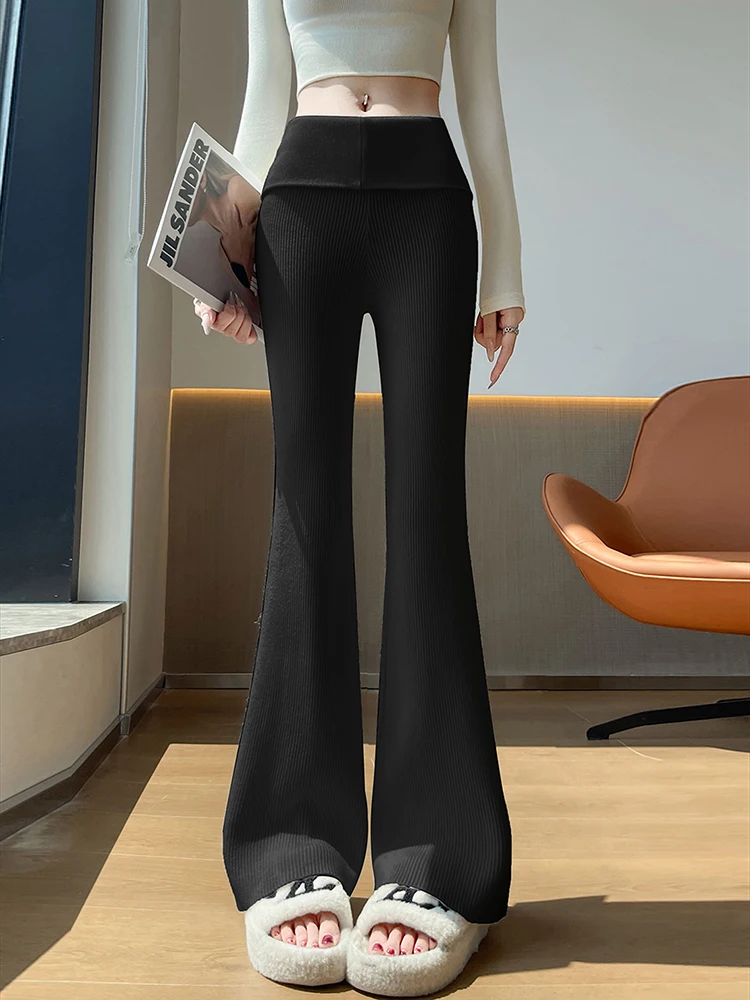 Knitted micro flared pants women's autumn and winter 2025 new versatile high waist slimming fashion elastic floor pants