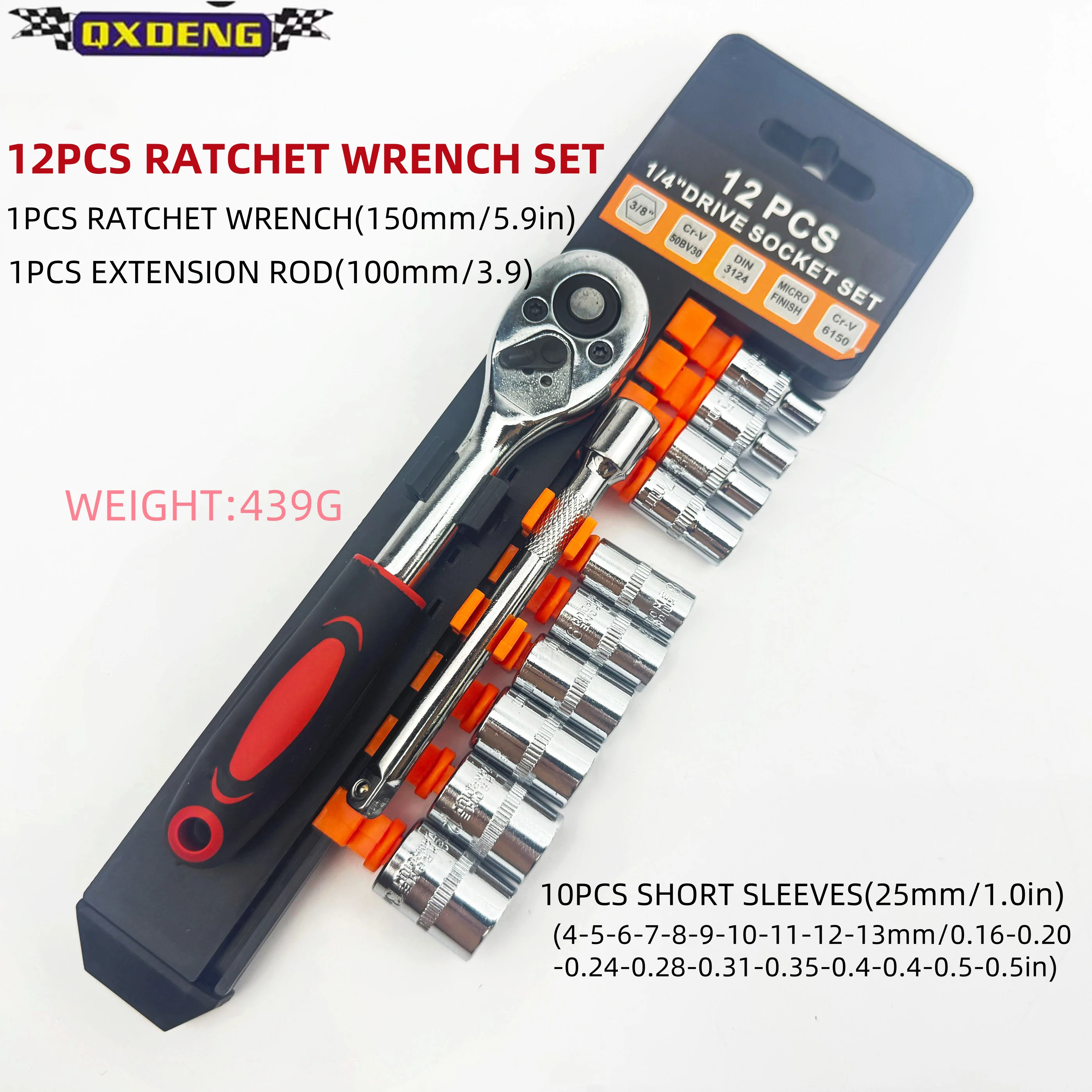 0037 Automotive Motorcycle Repair Hand Tools Set Socket Wrenches 12 Piece Set Extended Bar Multifunction Ratchet Wrench Set