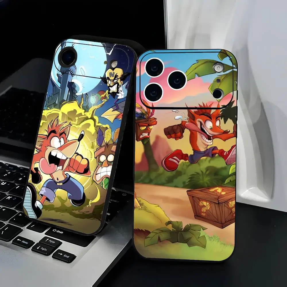 

Crash B-Bandicoot game Phone Case Fashion Black Frosted TPU Phone Case for iPhone 12-17. UV Spray Painted Design, Anti-fall Dail