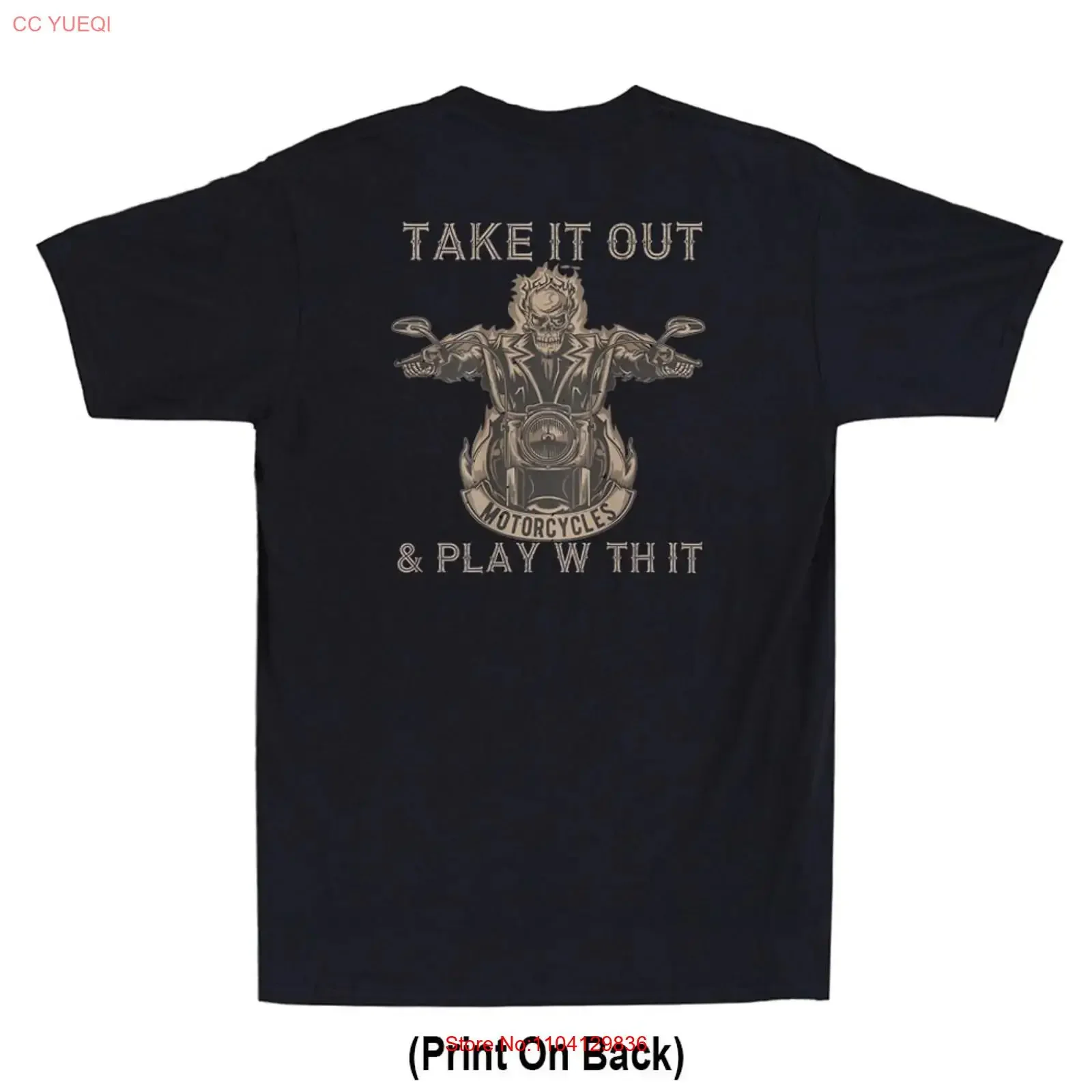 Take It Out And Play With Funny Biker Skeleton Print On Back Men's T Shirt vintage Washed fashion streetwear Comfortable Casual