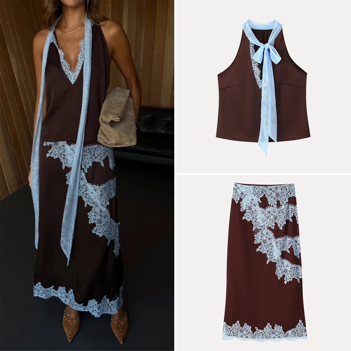 

Sweet Lace Splicing Women's Fashion Top And Half Skirt Set Autumn 2025 Versatile Daily Wear Brand Zadata Made in China