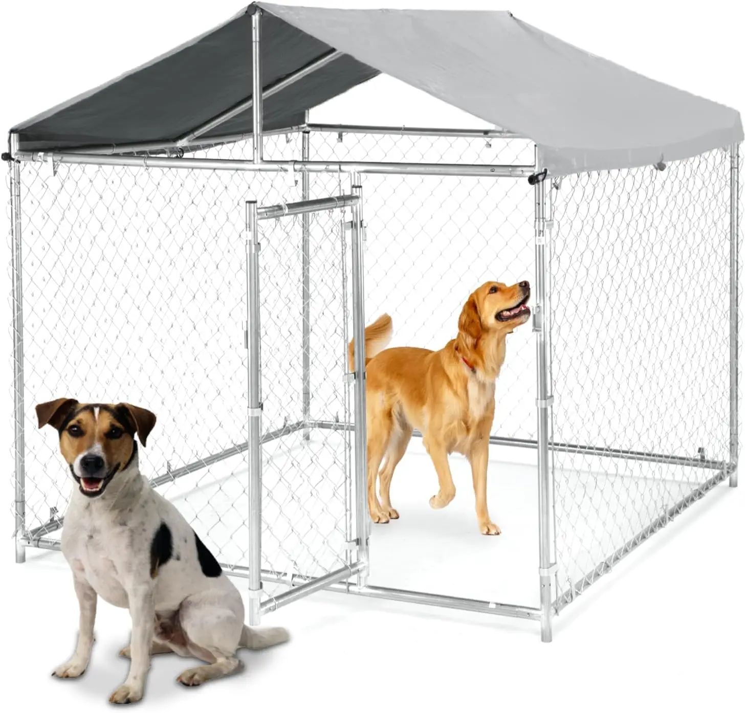 

Heavy Duty Dog Crate with Pointed Roof, 79 * 79 * 70 Inch Indestructible Large Kennel Indoor, Removable Trays, Chew Proof Cage f