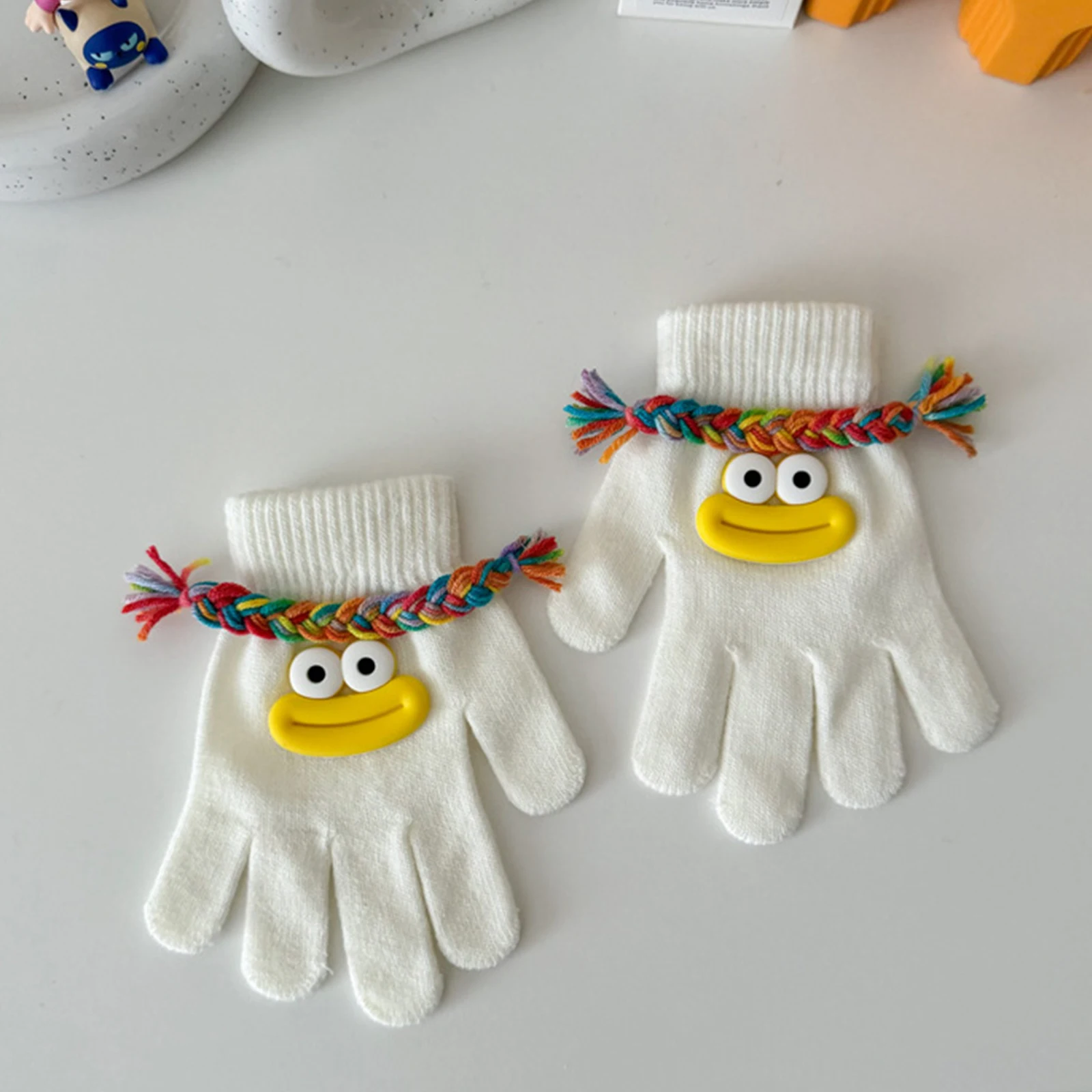 

Детские перчатки с забавным рисунком рта и милыми косами, зимние мягкие термовязаные перчатки, детские повседневные утепленные перчатки для улицы