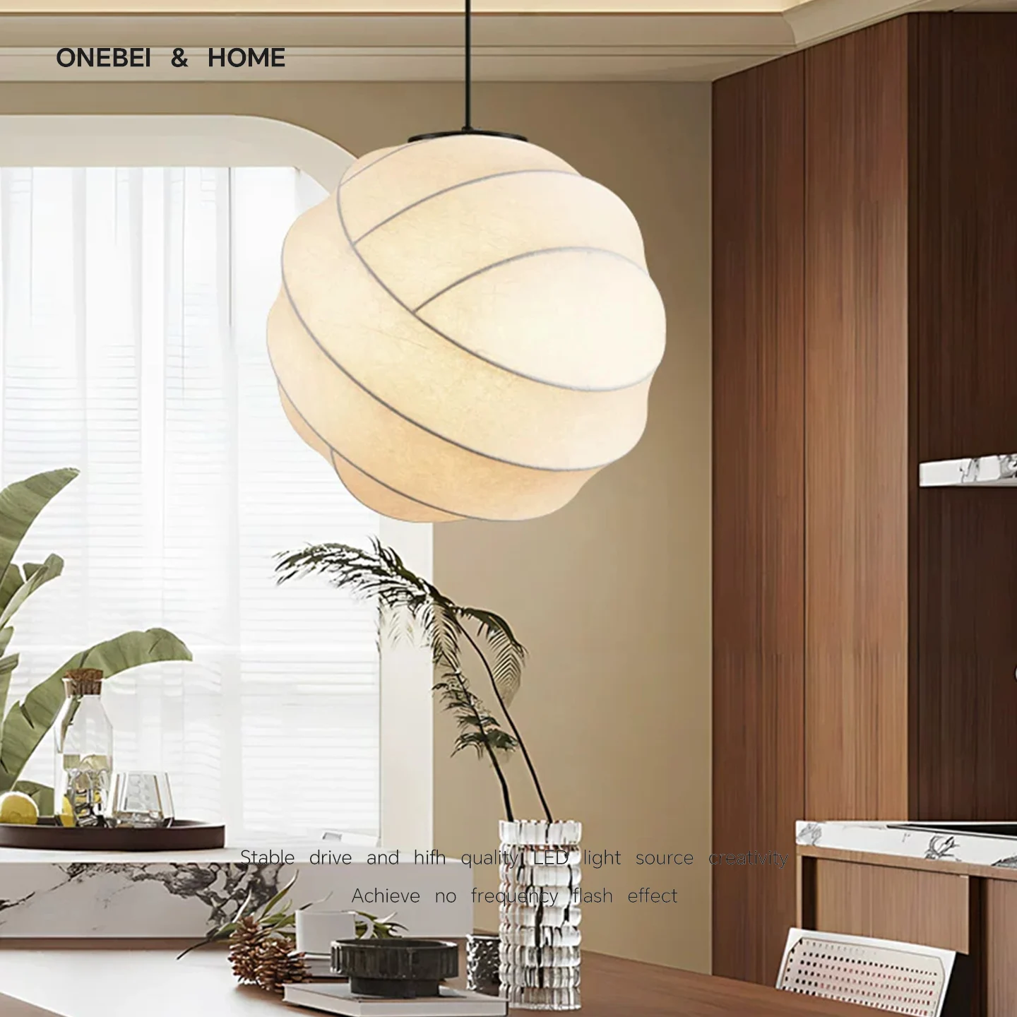 ONEBEI Janpanses Wabi Sabi Noguchi Silk Pendant Living Room Dining Room Bedroom Pendant Home Decoration Pendant Light Fixture