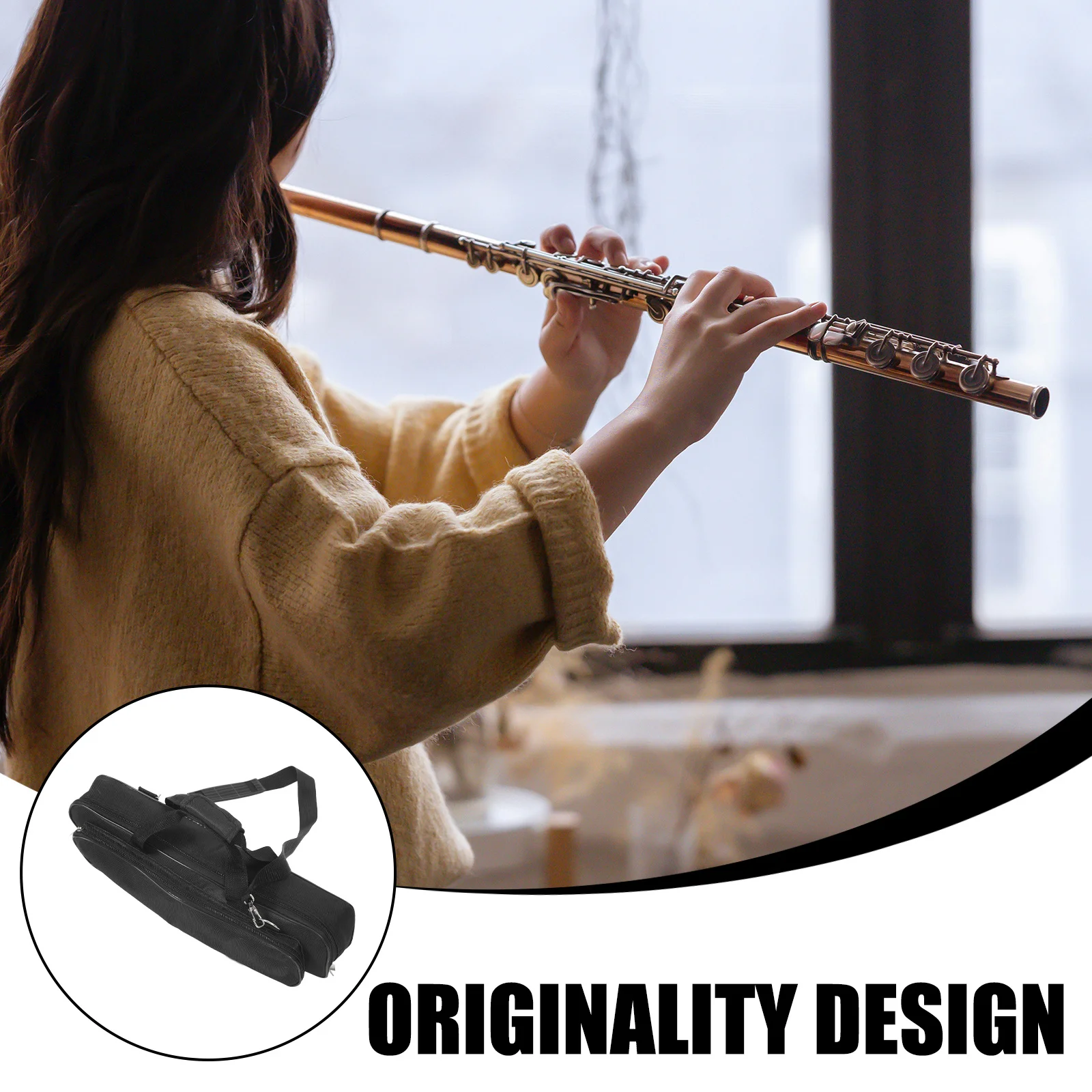 

Portable Flute Storage Bag Oxford Cloth Extra Padding Lightweight Flute Carrying Case Adjustable Shoulder Strap Music Instrument