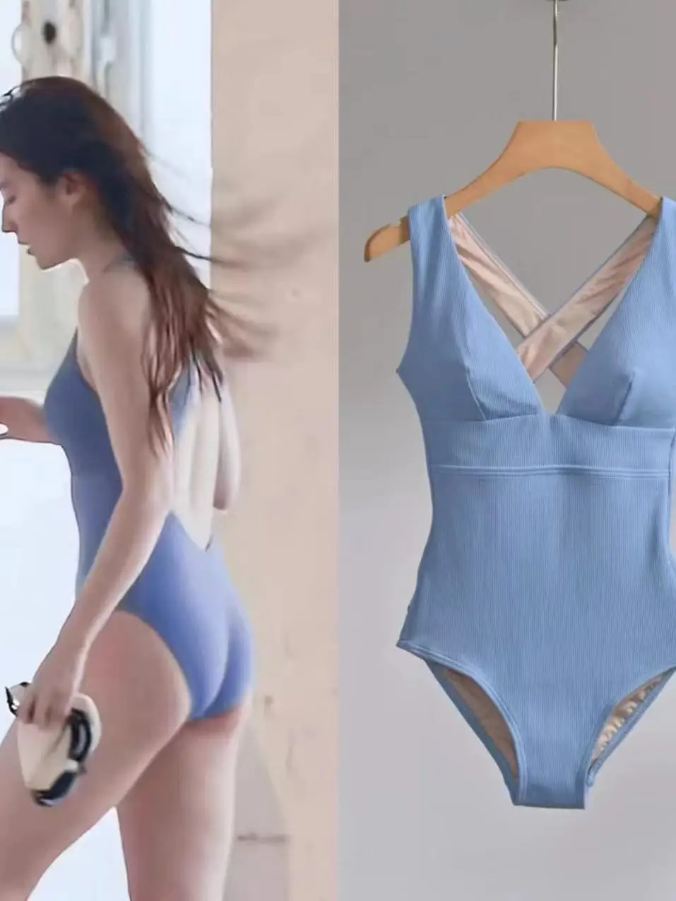 

Синий слитный купальник с перекрестными лямками 'Rose's S' – Новинка 2025 года. Модный купальник от Summer Sing. Повседневный стиль, без рукавов.