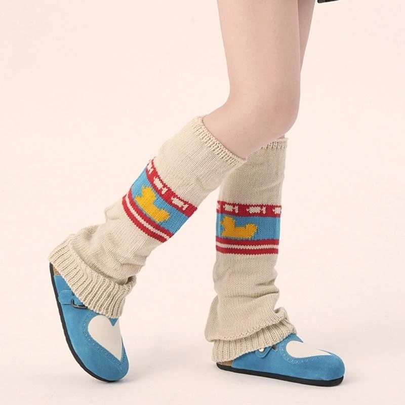 النساء 90s خمر متوهج طويل جوارب السيقان جوارب بدون قدم متماسكة الكرتون الحيوان نمط أغطية للأحذية جوارب الشارع الشهير 15UB