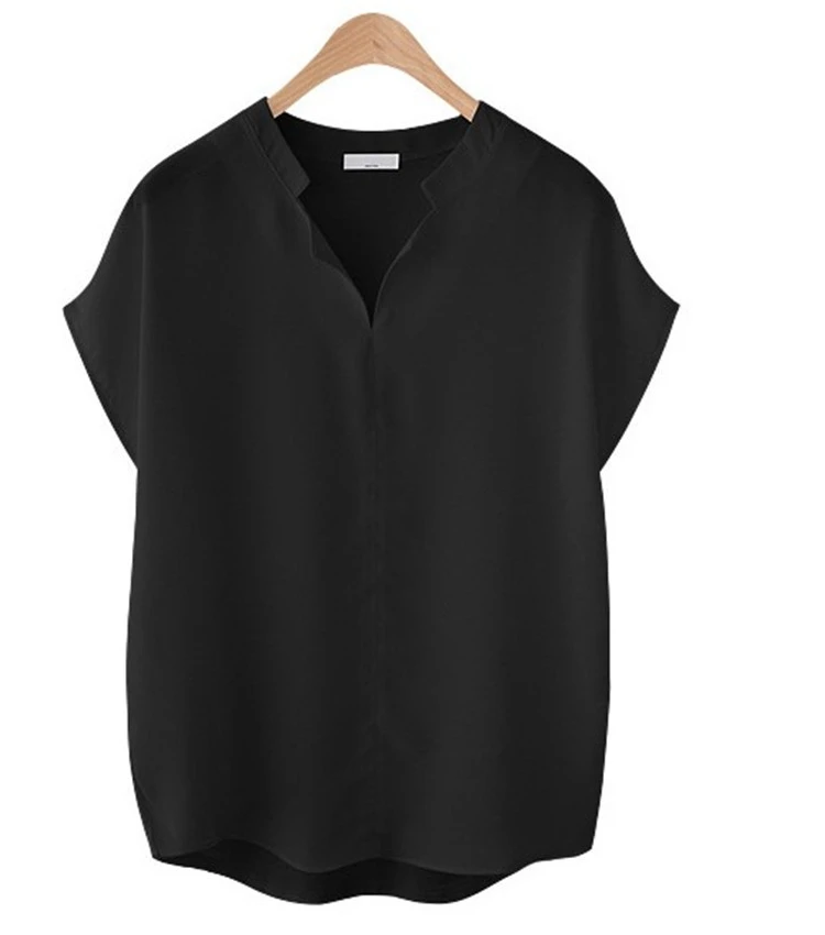 

Simple Pure Color Stand Collar irt for Women Commute Sle Loose Fit ort Sve Polyester Casual Busin Top