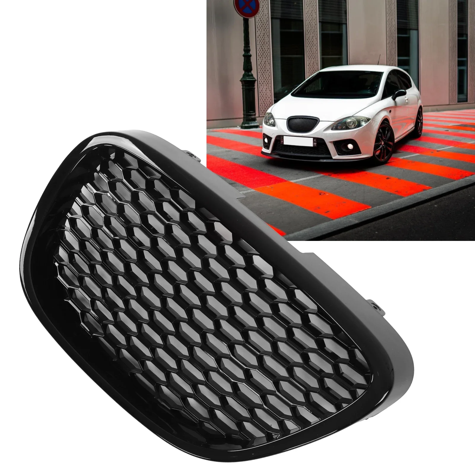 Front Grille 1133007 Glossy Black Heatproof Bumper Mesh Grill Replacement For Seat Leon Altea Toledo