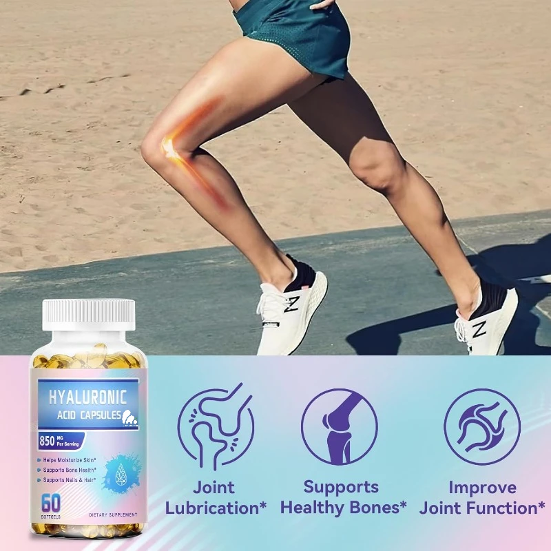 850mg dietary hyaluronic acid capsules, skin moisturizing, joint lubrication, eye health, hair and nail growth support