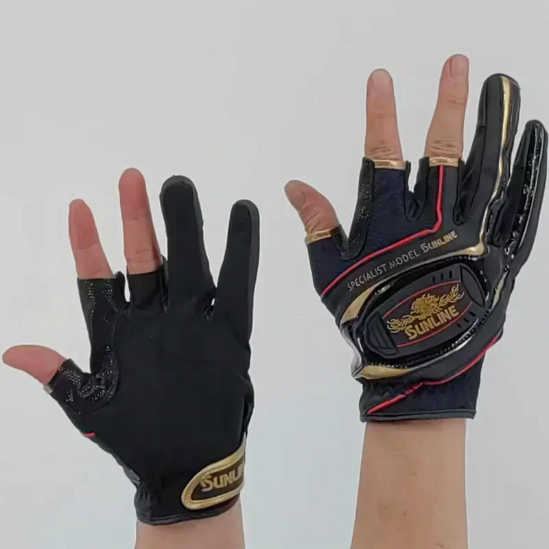 2025 New Sunline Men Leather Anti-Slip 3/5 Half-Finger Cut Fishing Gloves Sports Hiking Cycling Fishing Wear-resistant Gloves