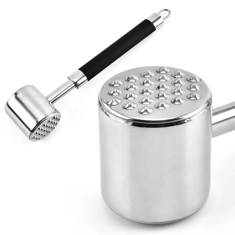 

Stainless Steel Meat Hammer Non-slip Rust-proof Kitchen Beef Hitting Tool Textured Sides Flat Sides Steak Mallet