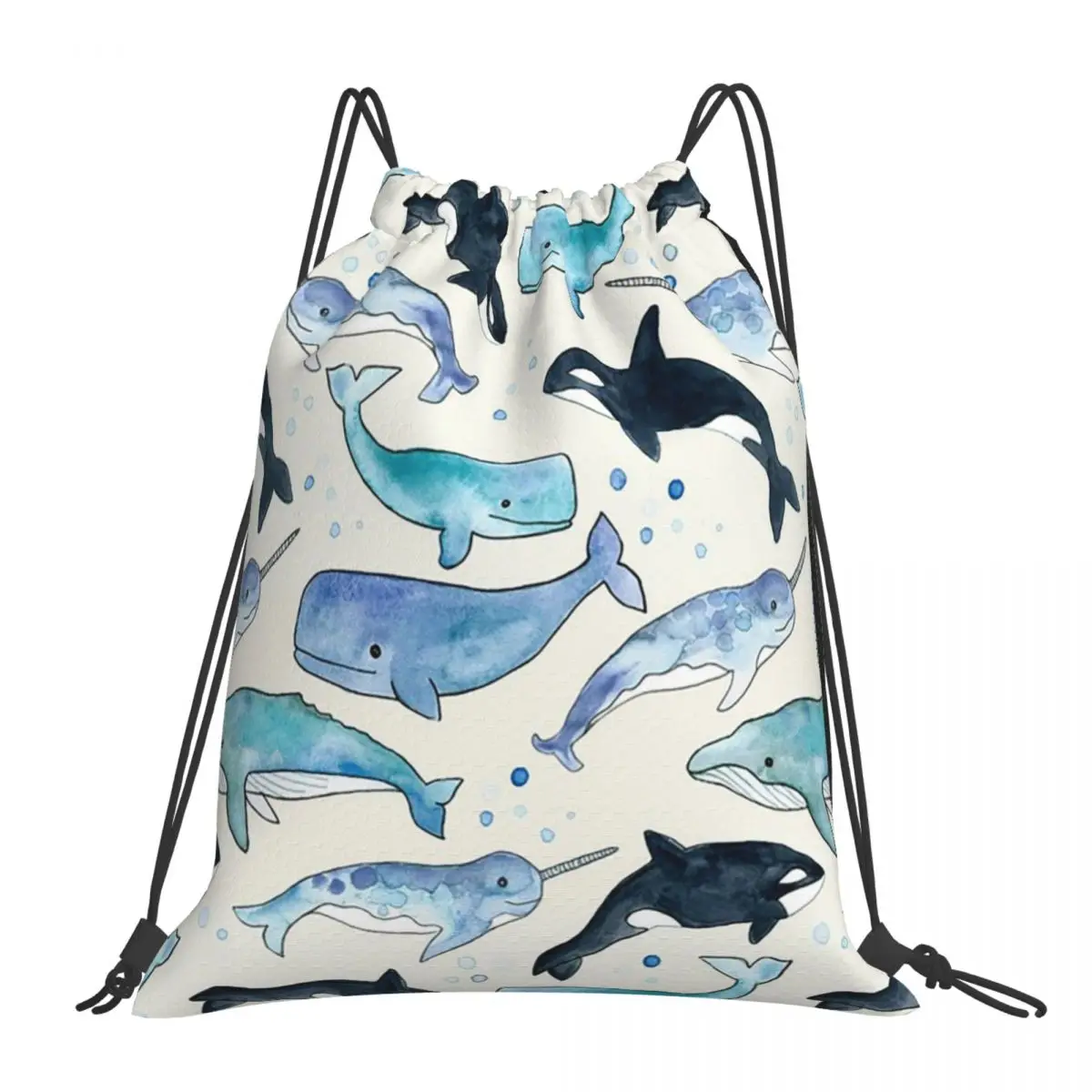 

Whales, Orcas And Narwhals Backpacks Drawstring Bags Drawstring Bundle Pocket Sports Bag Book Bags For Man Woman Students