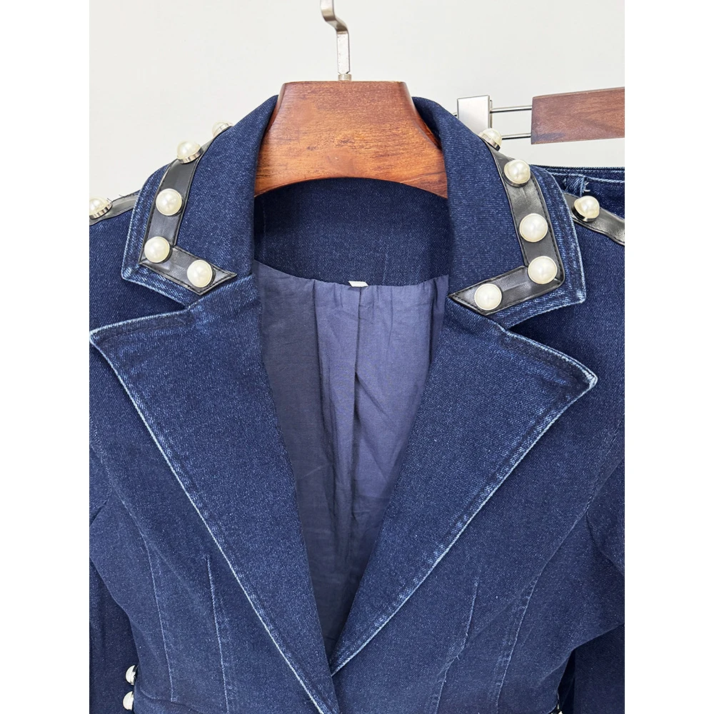 HIGH QUALITY Newest 2026 Runway Designer Suit Set Women's Beaded Denim Jacket Jeans Set 2PCS view 4